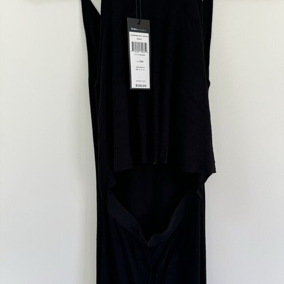 BCBGMAXAZRIA “NEKA”Black Knit Ribbed Maxi Dress Cutout Draped Back XXS NEW Tags - Picture 12 of 14